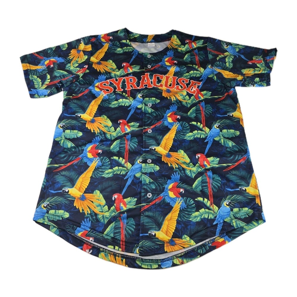 Margaritaville Mens Size Large Syracuse Mets Jersey All Over Print Parrots Macaw